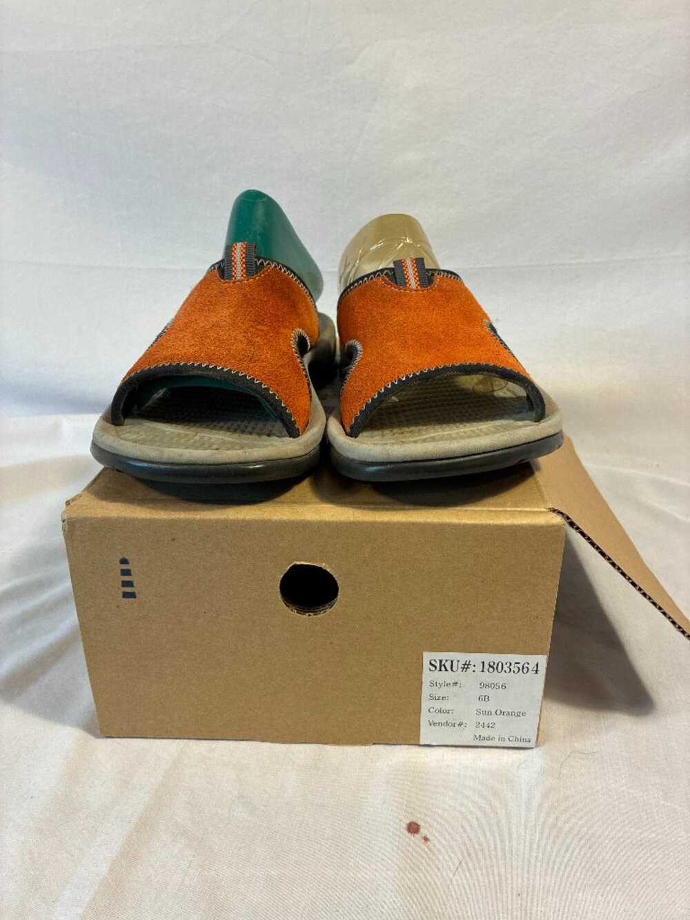 Lands' End Sun Orange Suede Slide Open Toe Athletic Comfort Sandals 6 B Boxed